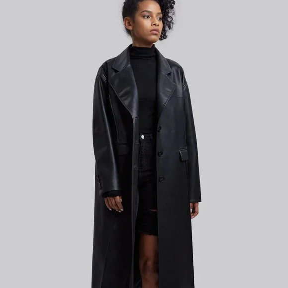 NWT | Dept. Anonym Faux Leather Coat with Pinched Pleats - Picture 2 of 9